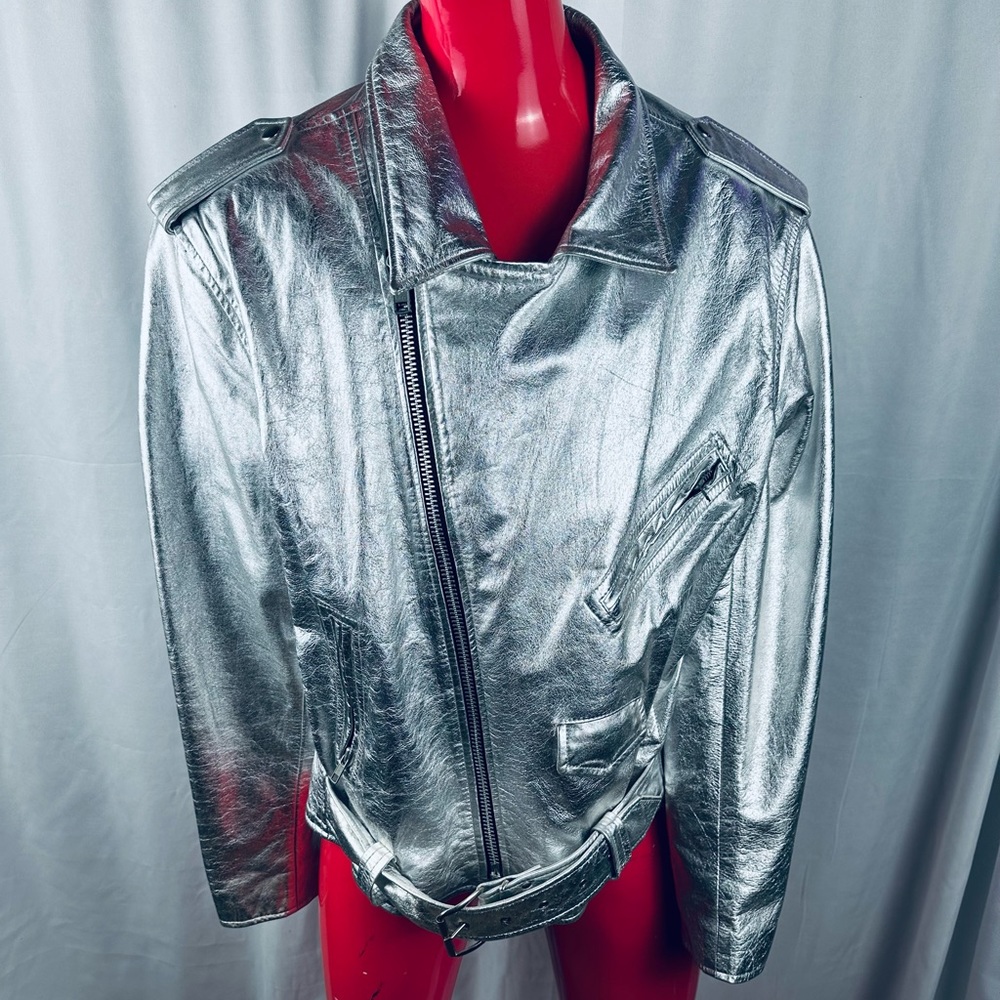 RARE Vintage LA Roxx Hollywood Metallic Silver Motorcycle Jacket - EXCELLENT! - Picture 5 of 10